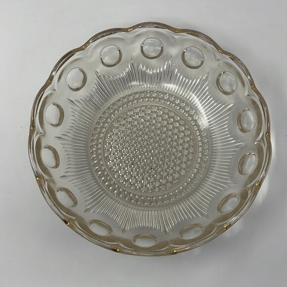 Vintage Bartlett &Collins glass Manhattan clear crystal bowl bulls eye gold trim - Picture 5 of 10